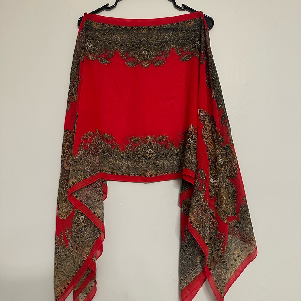 (SOLD).  Elegant Red and Gold Paisley Shawl